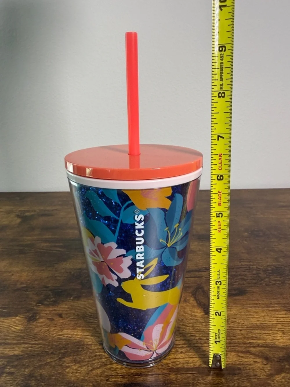 NWT Starbucks Coral-Lid Floral Rainbow Travel Tumbler, 14 Oz
